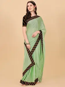 Indian Fashionista Fluorescent Green & Black Solid Silk Saree
