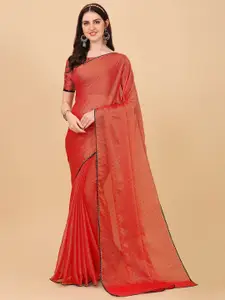 Indian Fashionista Red Woven Design Mukaish Art Silk Tussar Saree
