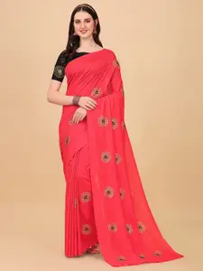Indian Fashionista Pink And Gold Toned Floral Embroidered Organza Mysore Silk Saree