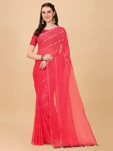 Indian Fashionista Pink And Gold Toned Checked Zari Kasavu Saree