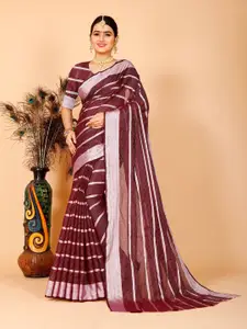 Indian Fashionista Maroon And White Striped Zari Border Khadi Saree