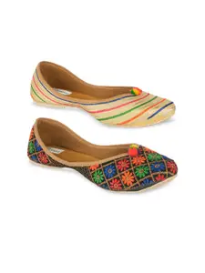 DESI COLOUR Pack Of 2 Women Leather Striped Mojaris