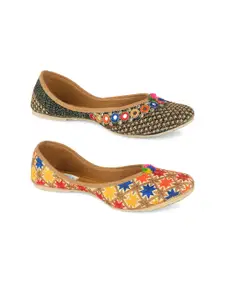DESI COLOUR Pack Of 2 Women Embellished Ethnic Mojaris Flats