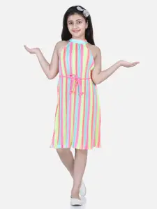 StyleStone StyleStone Kids Girls Multicolored Striped Crepe Pleated Dress