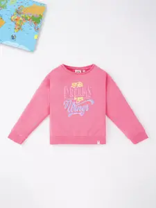 Ed-a-Mamma Girls Pink Printed Cotton Pullover Sweatshirt