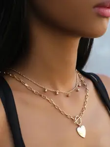 Ayesha Gold-Plated Heart Pendant Beaded Layered Necklace