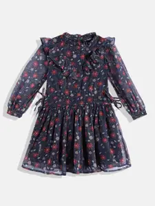 Allen Solly Junior Girls Floral Print Fit & Flare Dress With Ruffle Detail