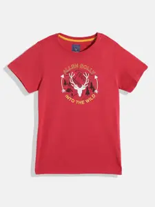 Allen Solly Junior Boys Red & White Brand Logo Print Pure Cotton T-shirt