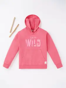 Ed-a-Mamma Girls Pink Cotton Printed Hooded Sweatshirt