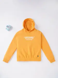 Ed-a-Mamma Girls Mustard Printed Hooded Sweatshirt