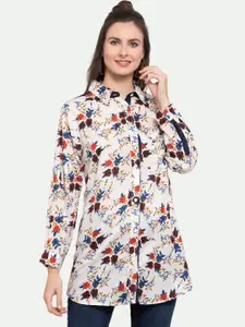PATRORNA Women Cream-Coloured Comfort Floral Printed Casual Shirt