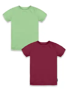 KiddoPanti Boy Pack of 2 Green & Maroon Pure Cotton T-shirt