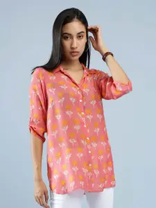 IDK Women Orange Floral Printed Casual Shirt