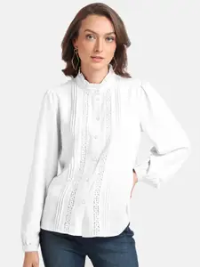 Kazo Women White Laces and Front Pleats Formal Shirt