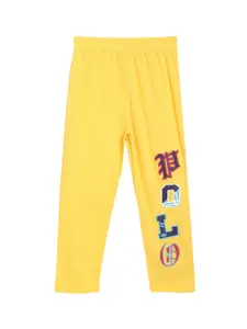 SWEET ANGEL Boys Yellow Printed Pure Cotton Relaxed-Fit Track Pants