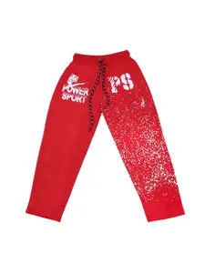 SWEET ANGEL Boys Red Printed Cotton Relaxed Fit Track Pants