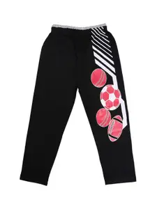 SWEET ANGEL Boys Black & Pink Printed Pure Cotton Relaxed-Fit Track Pant
