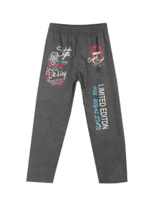 SWEET ANGEL Boys Charcoal Printed Cotton Relaxed-Fit Track Pants