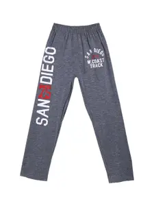 SWEET ANGEL Boys Charcoal Grey & White Printed Relaxed-Fit Pure Cotton Track Pants
