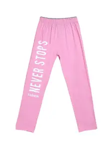 SWEET ANGEL Boys Pink Printed Pure Cotton Relaxed-Fit Track Pants