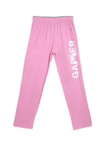 SWEET ANGEL Boys Pink Printed Relaxed-Fit Pure Cotton Track Pants