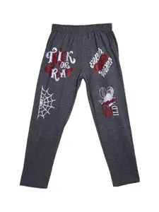 SWEET ANGEL Boys Charcoal Printed Pure Cotton Relaxed-Fit Track Pants