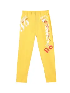 SWEET ANGEL Boys Yellow & White Printed Pure Cotton Relaxed-Fit Track Pant