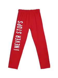 SWEET ANGEL Boys Red Printed Cotton Relaxed Fit Track Pants