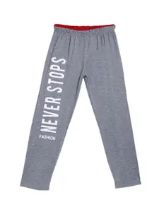 SWEET ANGEL Boys Grey Melange Printed Relaxed-Fit Pure Cotton Track Pants