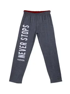 SWEET ANGEL Boys Charcoal Grey Printed Cotton Track Pants
