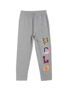 SWEET ANGEL Boys Grey Melange Printed Cotton Track Pant