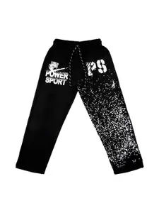 SWEET ANGEL Boys Black Printed Cotton Relaxed Fit Track Pants