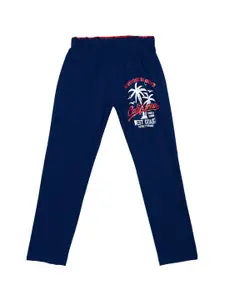 SWEET ANGEL Boys Navy Blue Printed Cotton Relaxed Fit Track Pants