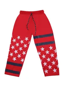 SWEET ANGEL Boys Red Printed Relaxed Fit Cotton Track Pants