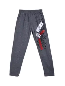 SWEET ANGEL Boys Charcoal Printed Cotton Relaxed Fit Track Pants