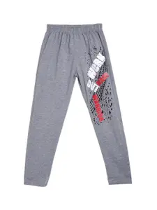 SWEET ANGEL Boys Grey Melange Printed Pure Cotton Relaxed-Fit Track Pants