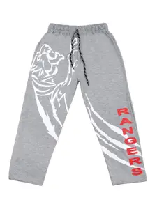 SWEET ANGEL Boys Grey-Melange & White Printed Pure Cotton Relaxed-Fit Track Pant