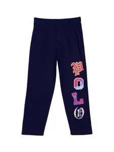 SWEET ANGEL Boys Navy Blue Printed Cotton Relaxed Fit Track Pants