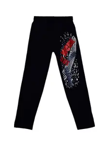 SWEET ANGEL Boys Black Printed Relaxed Fit Cotton Track Pants
