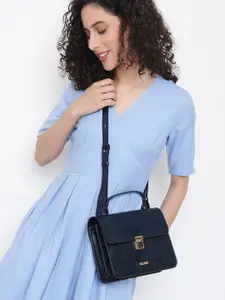 KLEIO Navy Blue PU Swagger Satchel Handbag