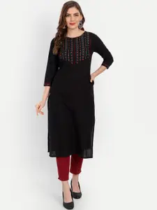 SUTI Women Black Yoke Design Thread Work Kurta