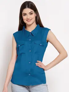 PATRORNA Women Blue Comfort Casual Shirt
