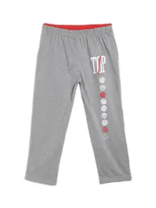 SWEET ANGEL Boys Grey Melange Printed Cotton Track Pant