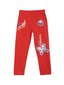 SWEET ANGEL Boys Red & Blue Printed Pure Cotton Relaxed-Fit Track Pant