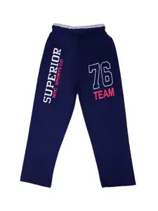 SWEET ANGEL Boys Navy Blue Printed Typography Pure Cotton Track Pants