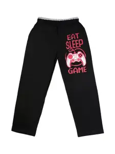 SWEET ANGEL Boys Black Solid Pure Cotton Typography Relaxed Fit Track Pant