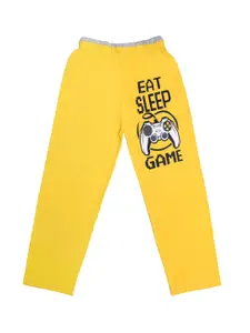 SWEET ANGEL Boys Yellow Printed Cotton Typography Track Pants