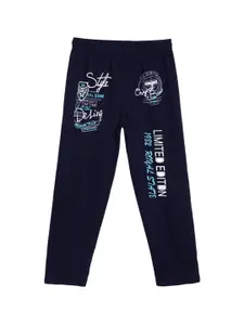 SWEET ANGEL Boys Navy Blue Typography Printed Pure Cotton Relaxed-Fit Track Pants