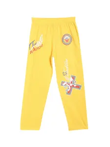 SWEET ANGEL Boys Yellow Printed Pure Cotton Relaxed-Fit Track Pants