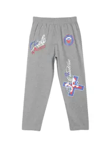 SWEET ANGEL Boys Grey Melange Printed Cotton Track Pants